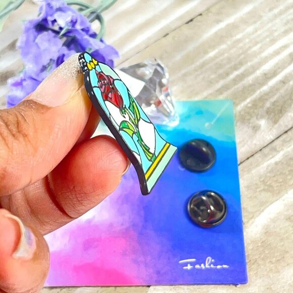 Beauty Beast Rose Lapel Pin Stained Glass Badge Brooch Accessories Jewelry - Picture 4 of 7